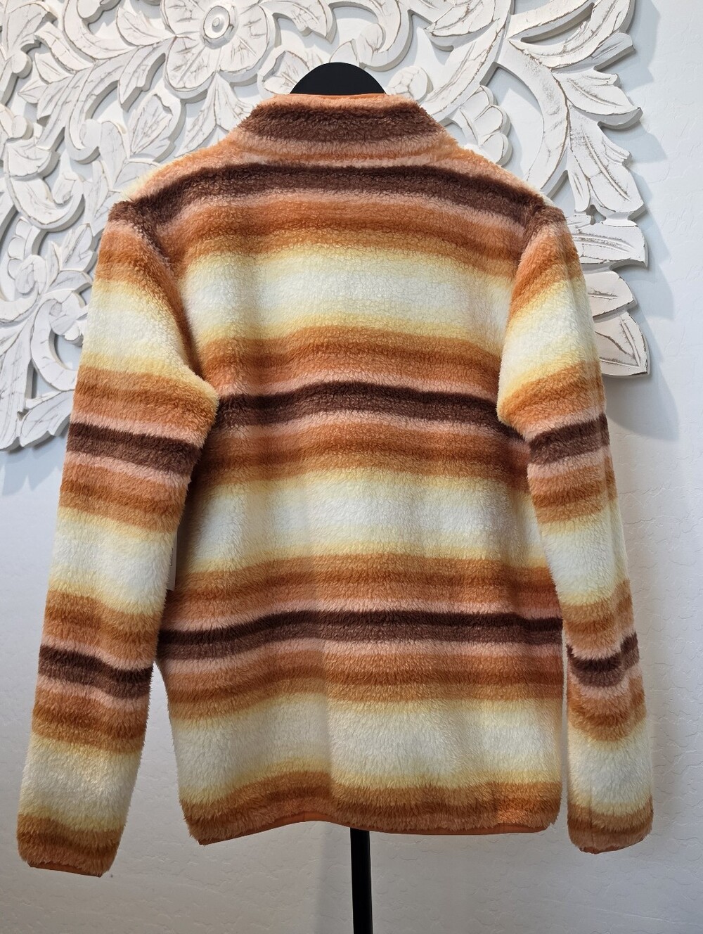 Salty Crew Orange, Brown White Striped Sherpa Snap Pullover Women's Sz Small NWT - Picture 4 of 12